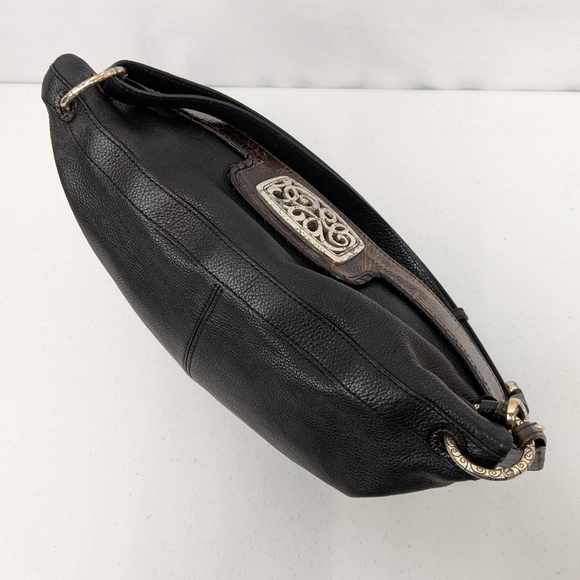 Vtg Brighton Purse Leather Black Embossed Croc Trim Shoulder Bag Fold Over - Picture 7 of 12